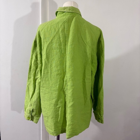 Bloomingdales 100% Linen Lime Green Jacket Shirt Button Down Womens Sz 12 Easter - Picture 5 of 15